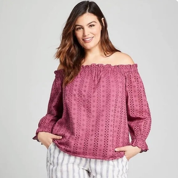 Lane Bryant Women’s Eyelet Off The Shoulders Peasant Top Blouse Plus Size 18/20 - Picture 1 of 10